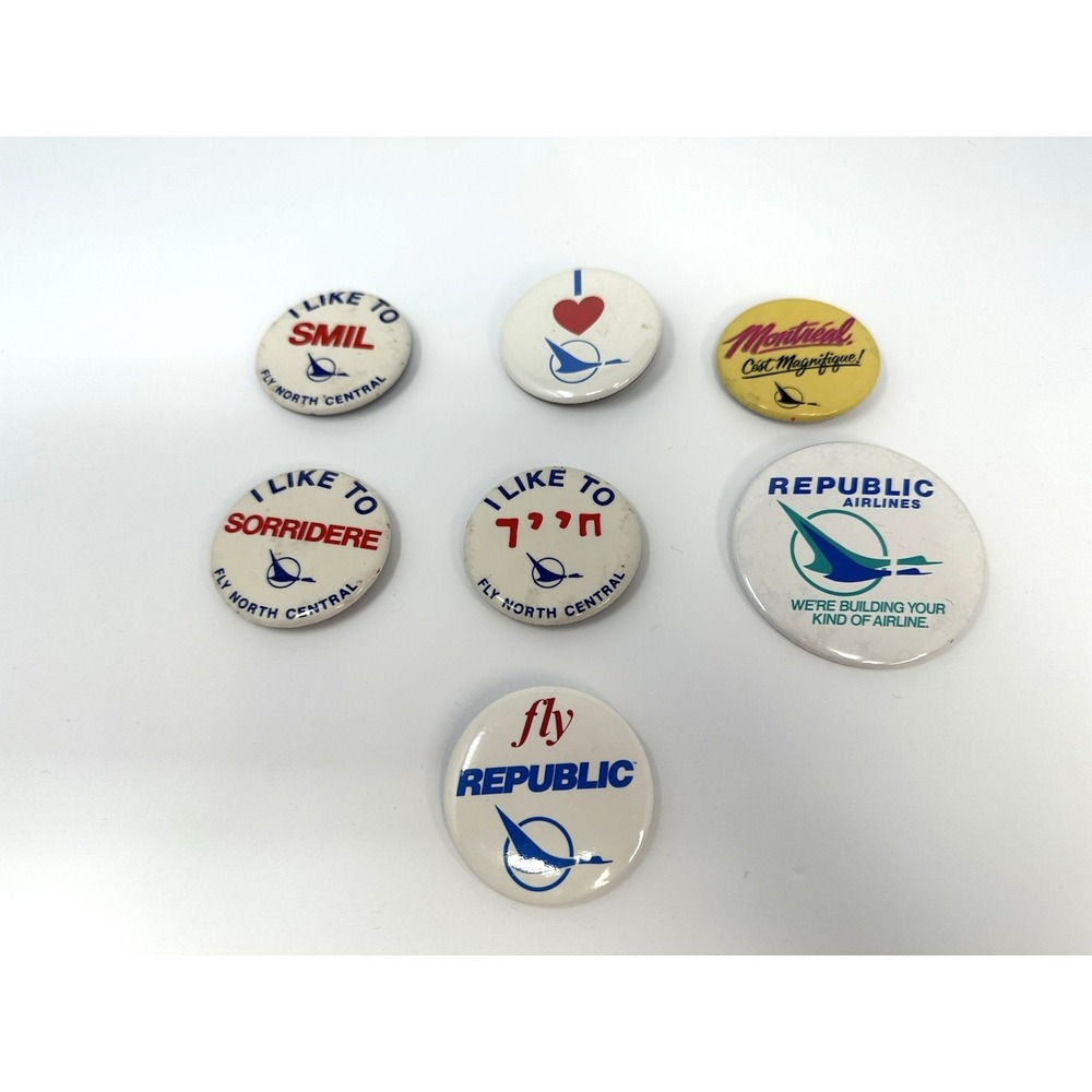 Vintage Republic Airlines & North Central Airlines Pinback Button Lot (7 Pieces)